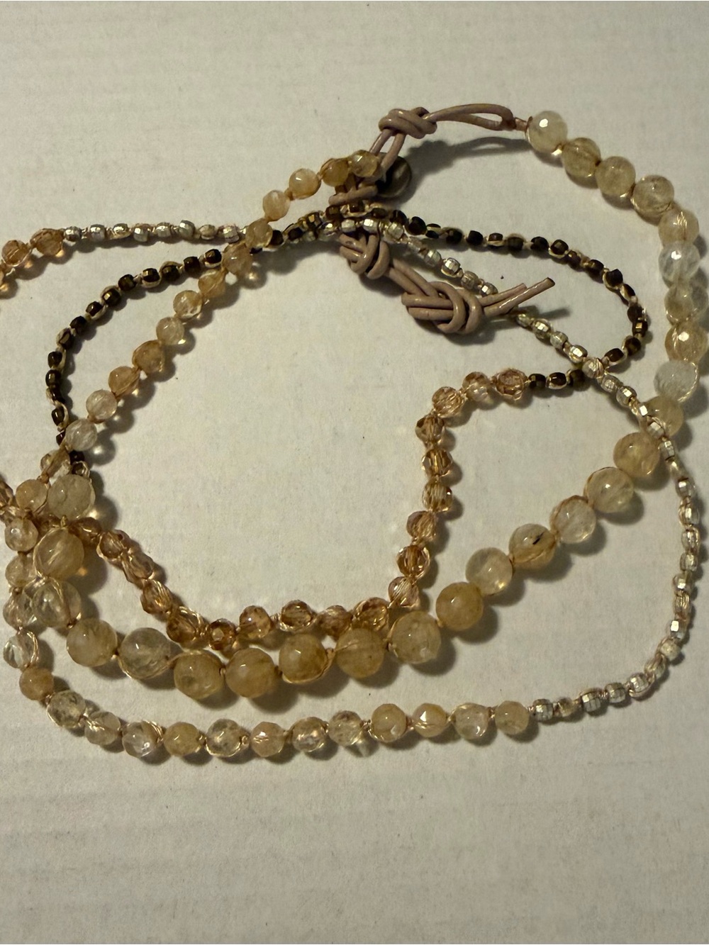Lizou Multi-Strand Champagne Wrap Bead Bracelet with Neutral Cord -
